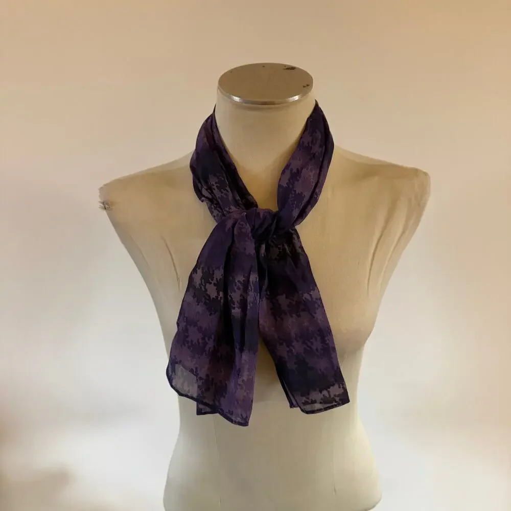 Purple Silk Neck Scarf Abstract Print Witchy Whimsygoth Fairy Grunge